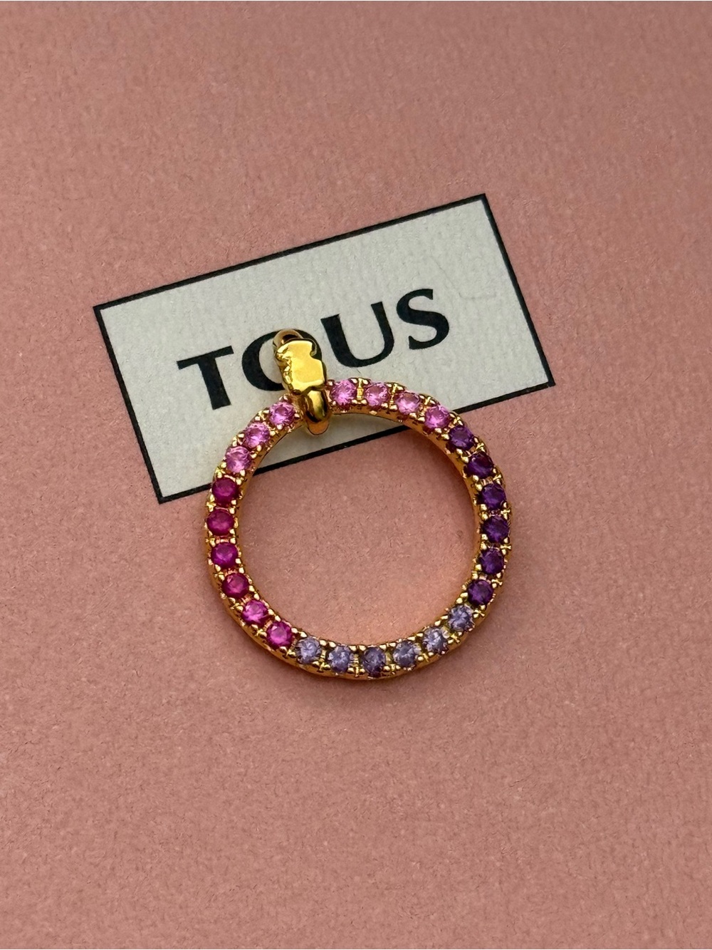 TOUS Gold-Tone Circle Pendant with Pink and Purple Stones
